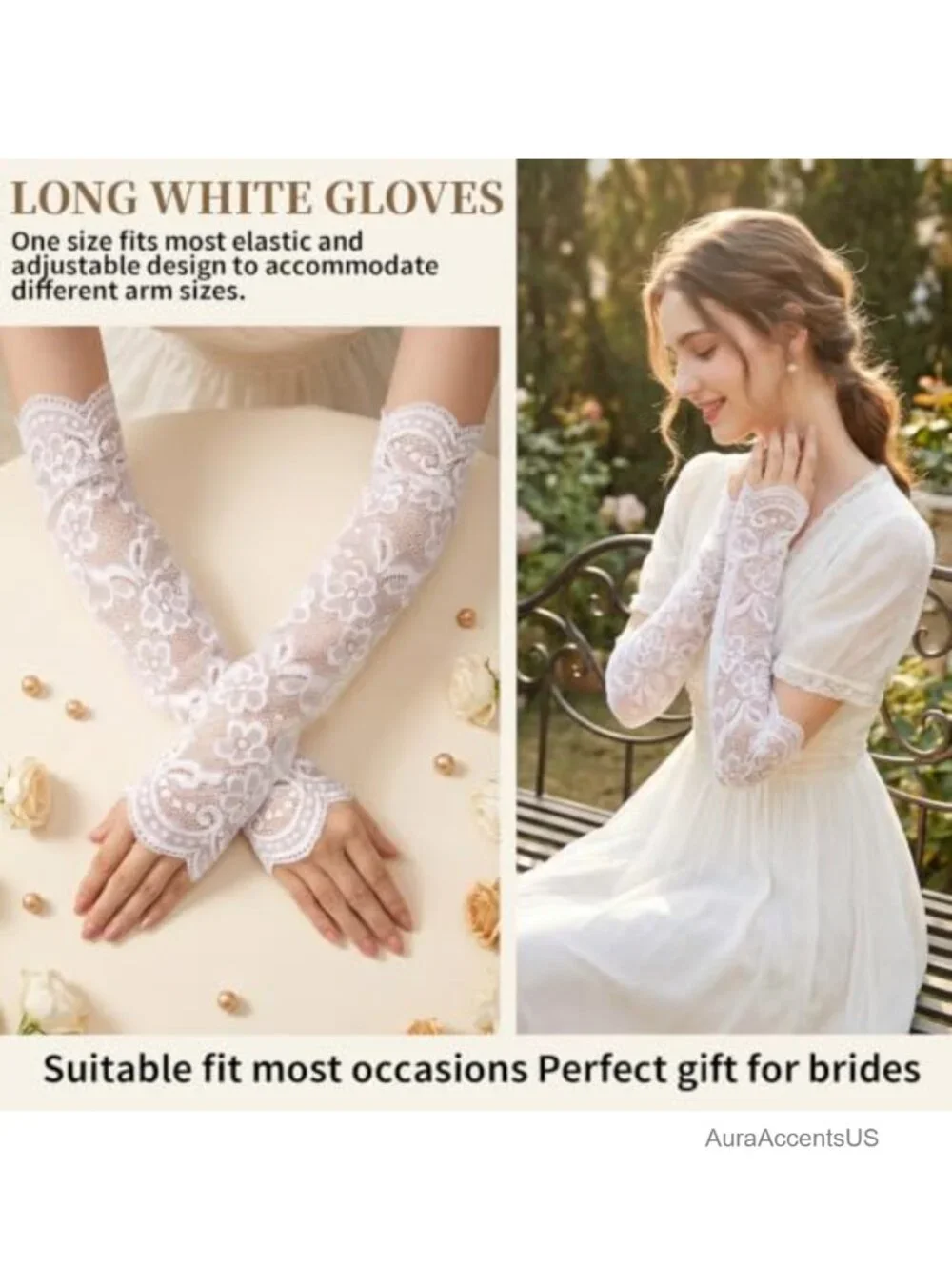 Long Floral Fingerless Bridal Lace Sleeves Gloves 15.7 inch Wedding Accessory